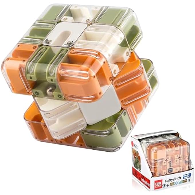 3D MAZE WITH MARBLE, CUBE PUZZLE MAZE, ANTI STRESS EDUCATIONAL GAME FOR DEVELOPING LOGICAL THINKING AND CONCENTRATION, SUITABLE FOR ADULTS AND TEENAGERS, CHRISTMAS GIFT (A) - Image 1